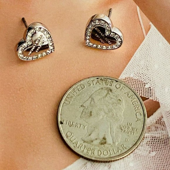 NEW Michael Kors Silver Logo Heart Charm Earrings - Picture 13 of 13